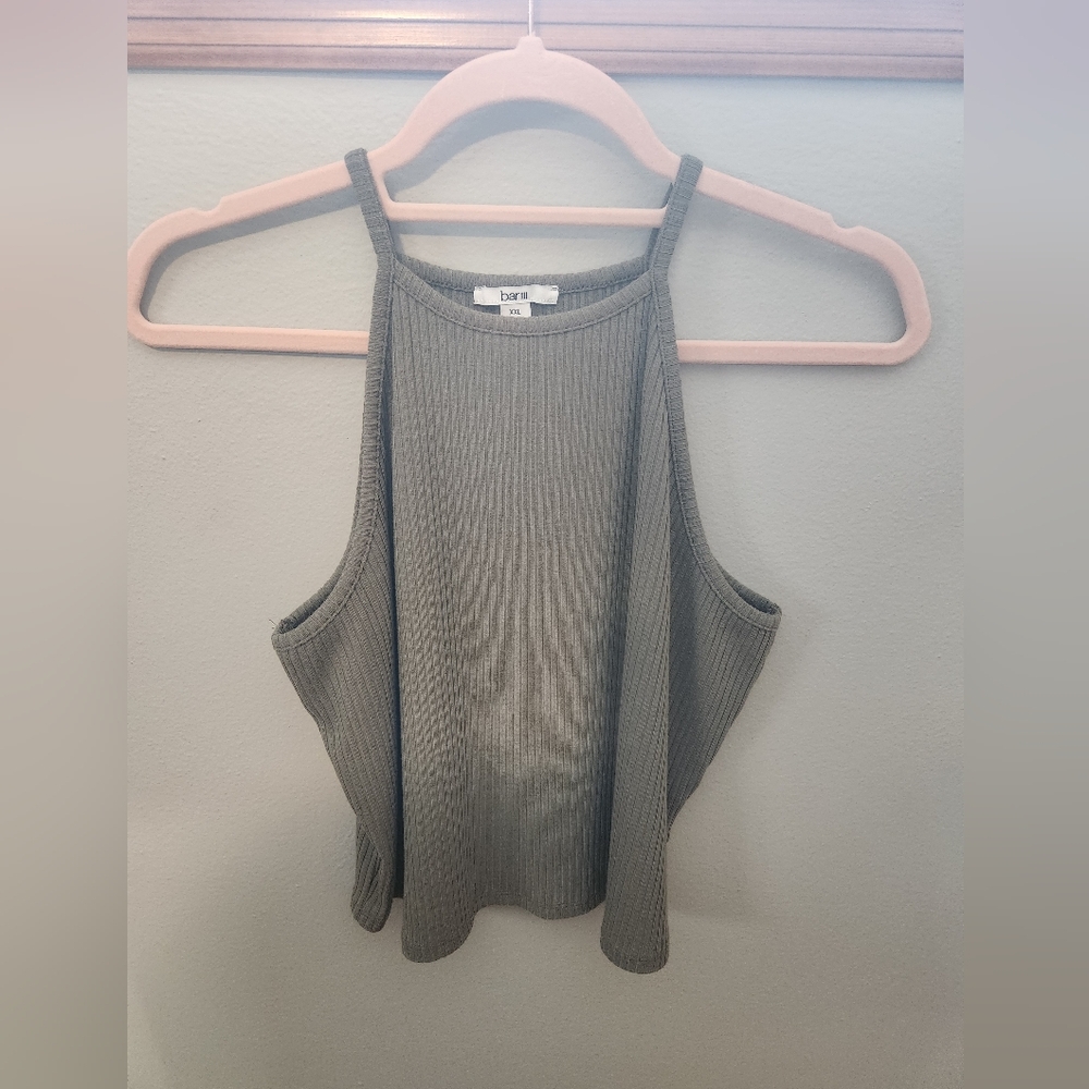 Bar III Ribbed Halter Tank Top - Sage Green
